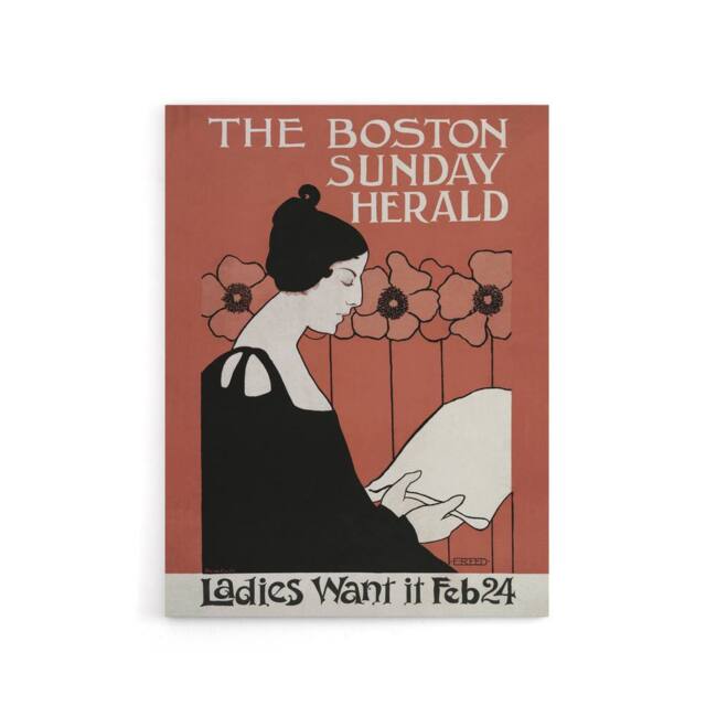 "Artery8 Herald Cover Poppies Art Nouveau Canvas Wall Art Print Ethel Reed in Red - Size: W24"" x H32""" - image 1