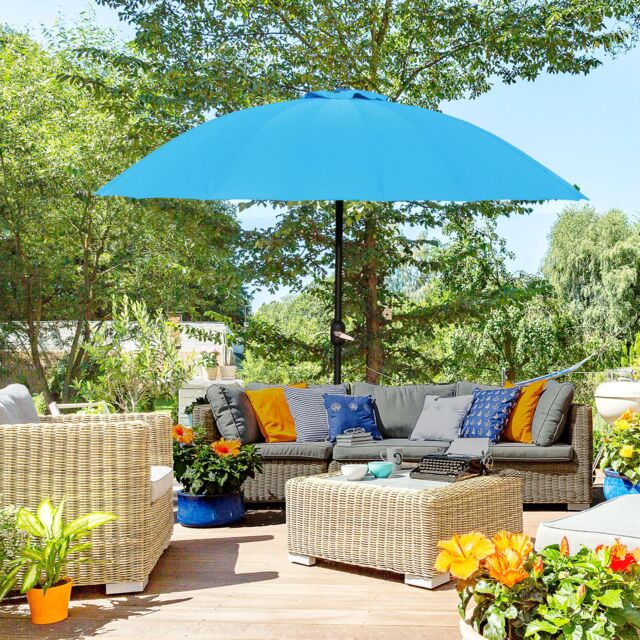 OUTSUNNY 2.5m Round Curved Adjustable Parasol Sun Umbrella Metal Pole in Blue - image 1