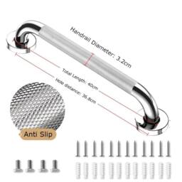 Havendro 40cm Anti Slip Shower Grab Handle Stainless Steel Bath Grab Rail in Silver - thumbnail 2