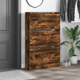 Berkfield Home Shoe Cabinet Smoked Oak 80x21x125.5 cm Engineered Wood in Brown