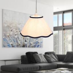 First Choice Lighting Set of 2 Libby - Natural Linen Navy Blue Trim 27cm Pendant Lamp Shades in White - thumbnail 5