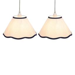 First Choice Lighting Set of 2 Libby - Natural Linen Navy Blue Trim 27cm Pendant Lamp Shades in White