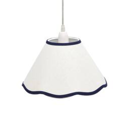 First Choice Lighting Set of 2 Libby - Natural Linen Navy Blue Trim 27cm Pendant Lamp Shades in White - thumbnail 2
