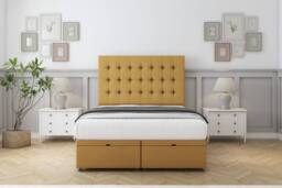 "Sloomy Alabama Plush Ottoman Bed Set With 54"" Floor Standing Headboard in Mustard - Size: Double" - thumbnail 1
