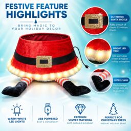 Shatchi 22inch LED Santa Style Christmas Tree Collar with Sequin Fabric Finish & Foldable Design in Red - thumbnail 6