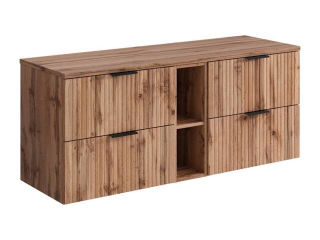 Vente-unique Striped Floating Vanity Unit With Shelves - Light Natural - W140 Cm in Light Oak - image 1