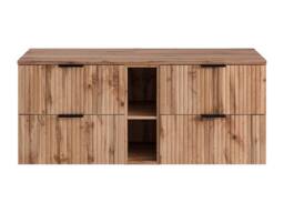 Vente-unique Striped Floating Vanity Unit With Shelves - Light Natural - W140 Cm in Light Oak - thumbnail 3