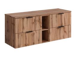 Vente-unique Striped Floating Vanity Unit With Shelves - Light Natural - W140 Cm in Light Oak - thumbnail 1
