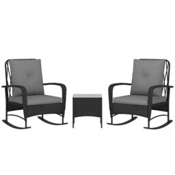 OUTSUNNY Rattan Bistro Set Balcony Furniture with Rocking Chairs in Black - thumbnail 2