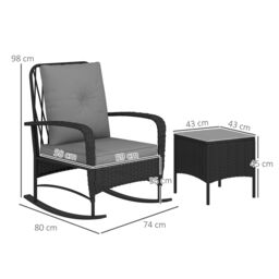OUTSUNNY Rattan Bistro Set Balcony Furniture with Rocking Chairs in Black - thumbnail 3