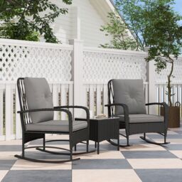 OUTSUNNY Rattan Bistro Set Balcony Furniture with Rocking Chairs in Black - thumbnail 1