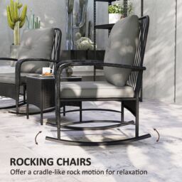 OUTSUNNY Rattan Bistro Set Balcony Furniture with Rocking Chairs in Black - thumbnail 4
