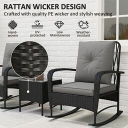 OUTSUNNY Rattan Bistro Set Balcony Furniture with Rocking Chairs in Black - thumbnail 5