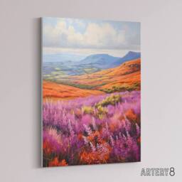 "Artery8 Heather Fields in Scotland Landscape Canvas Wall Art Print - Size: W18"" x H24""" - thumbnail 2