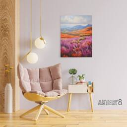 "Artery8 Heather Fields in Scotland Landscape Canvas Wall Art Print - Size: W18"" x H24""" - thumbnail 3