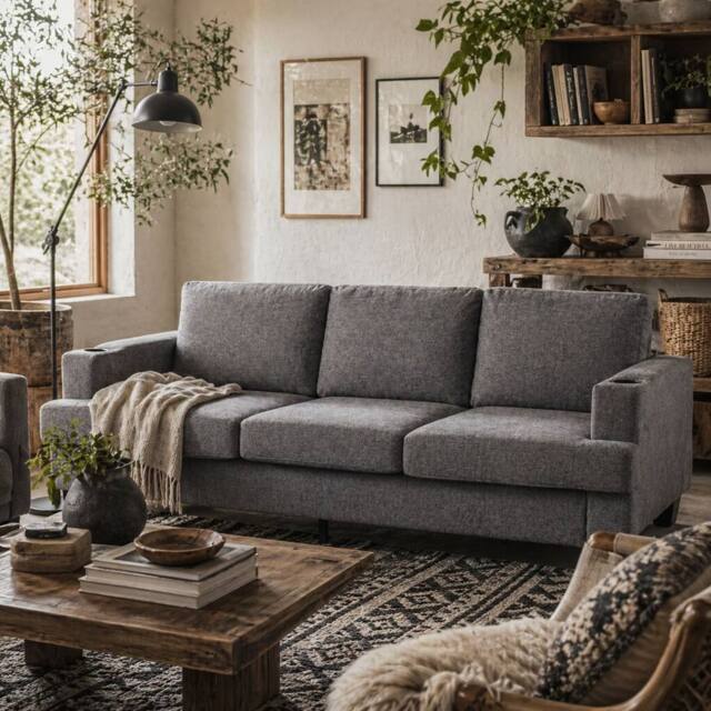Wyld Haus Sefa Grey 3 Seater Sofa with Integrated USB Ports & Cup Holders - image 1