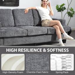 Wyld Haus Sefa Grey 3 Seater Sofa with Integrated USB Ports & Cup Holders - thumbnail 5