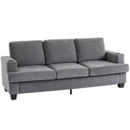 Wyld Haus Sefa Grey 3 Seater Sofa with Integrated USB Ports & Cup Holders - thumbnail 2
