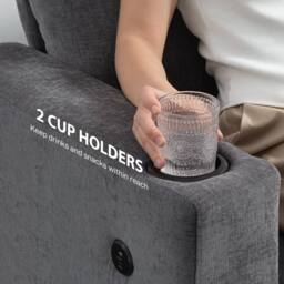 Wyld Haus Sefa Grey 3 Seater Sofa with Integrated USB Ports & Cup Holders - thumbnail 4