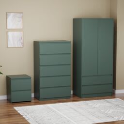 Home Discount Vida Designs Denver Bedroom Set (2 Dr Bedside, 5 Dr Chest, Wardrobe) in Green - thumbnail 1