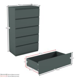 Home Discount Vida Designs Denver Bedroom Set (2 Dr Bedside, 5 Dr Chest, Wardrobe) in Green - thumbnail 3