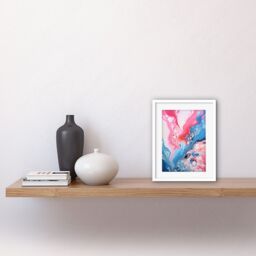 "Artery8 Wall Art Print Fluid Paint Acrylic Pouring Abstract Artwork Pink Blue Flowing Colours Artwork Framed 9X7 Inch in White - Size: W7"" x H9""" - thumbnail 2
