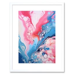 "Artery8 Wall Art Print Fluid Paint Acrylic Pouring Abstract Artwork Pink Blue Flowing Colours Artwork Framed 9X7 Inch in White - Size: W7"" x H9""" - thumbnail 1