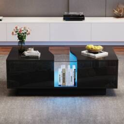 Merax Modern High Gloss LED Coffee Table with 2 Drawers & Acrylic Top in Black - thumbnail 3
