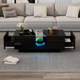 Merax Modern High Gloss LED Coffee Table with 2 Drawers & Acrylic Top in Black - thumbnail 5