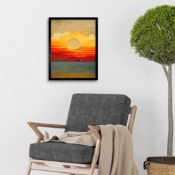 "Artery8 Wall Art Print Modern Abstract Sunset Seascape Painting Art Framed in Black - Size: W12"" x H16""" - thumbnail 2