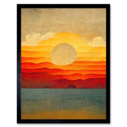 "Artery8 Wall Art Print Modern Abstract Sunset Seascape Painting Art Framed in Black - Size: W12"" x H16""" - thumbnail 1