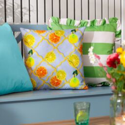 Wylder Citrus Trellis Printed Outdoor Cushion in Blue - Size: 45 cm x 45 cm - thumbnail 6