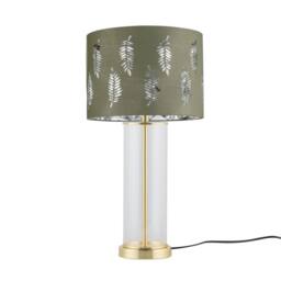 First Choice Lighting Aura - Satin Brass Table Lamp with Sage Green Fern Silver Shade in Gold