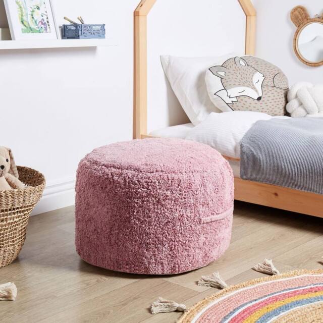 Wyld and Coco Handmade Pink Cotton Pouffe 50 x 35cm Shaggy Boho Seat - Size: 50 x 35 cm - image 1
