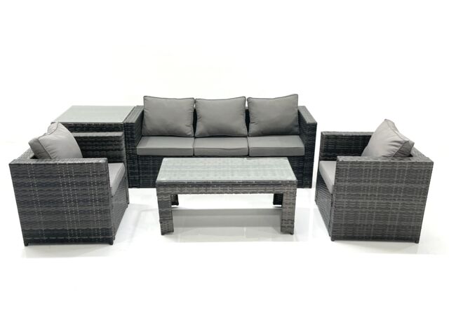 Fimous Rattan Garden Furniture Set Outdoor Lounger Sofa with Coffee Table 2 Armchair Side Table Dark Grey Mixed - image 1
