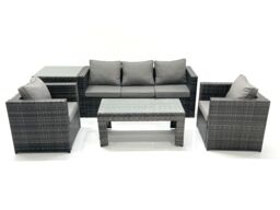 Fimous Rattan Garden Furniture Set Outdoor Lounger Sofa with Coffee Table 2 Armchair Side Table Dark Grey Mixed - thumbnail 2
