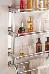 Living and Home 3 Tiers Stainless Steel Bathroom Shelf Wall Mounted Storage Toilet Shelf in Silver - thumbnail 2