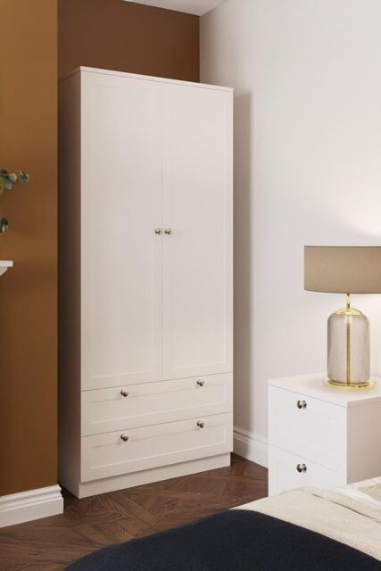 FWStyle White 2 Door 2 Drawer Panelled Wardrobe (H) 180 (W) 80 (D) 50cm - image 1