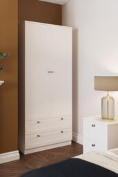 FWStyle White 2 Door 2 Drawer Panelled Wardrobe (H) 180 (W) 80 (D) 50cm - thumbnail 1