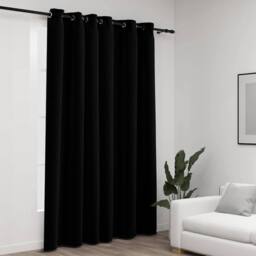 Berkfield Home Linen-Look Blackout Curtains with Grommets Black 290x245cm - Size: 290x245 cm - thumbnail 2