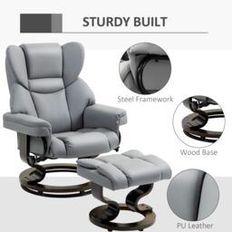 HOMCOM PU Leather Manual Reclining Armchair Footstool Padded Seat Light Grey - thumbnail 6