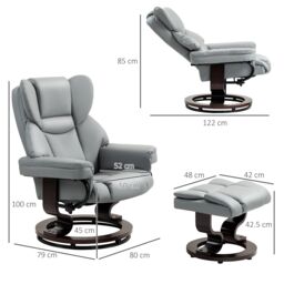 HOMCOM PU Leather Manual Reclining Armchair Footstool Padded Seat Light Grey - thumbnail 3