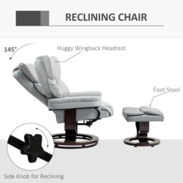 HOMCOM PU Leather Manual Reclining Armchair Footstool Padded Seat Light Grey - thumbnail 4