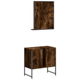 Berkfield Home 2 Piece Bathroom Cabinet Set Smoked Oak Engineered Wood in Brown - thumbnail 8