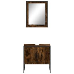 Berkfield Home 2 Piece Bathroom Cabinet Set Smoked Oak Engineered Wood in Brown - thumbnail 6