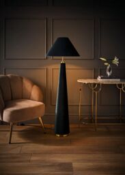 ValueLights Martha Conical Lamp Shade Full Fabric Velvet Midi Floor Lamp with Bulb in Dark Green - thumbnail 2