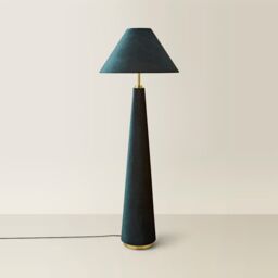 ValueLights Martha Conical Lamp Shade Full Fabric Velvet Midi Floor Lamp with Bulb in Dark Green - thumbnail 3