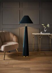 ValueLights Martha Conical Lamp Shade Full Fabric Velvet Midi Floor Lamp with Bulb in Dark Green - thumbnail 1