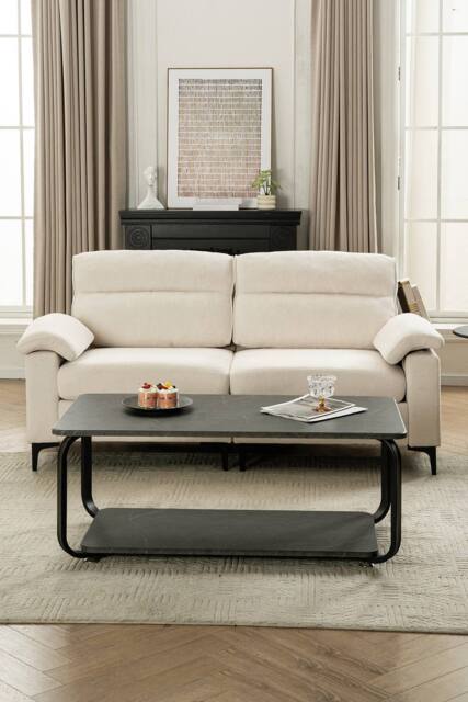 Living and Home 2-Seater Chenille Upholstered Sofa in Off-White - image 1