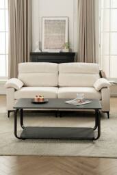 Living and Home 2-Seater Chenille Upholstered Sofa in Off-White - thumbnail 1